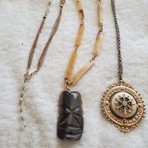 3 Necklaces, item# A-104 a pendant, item # A-105 gold chain, item #A-106  tribe